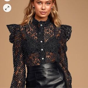 Lulu's Black Lace Ruffle Blouse
